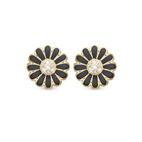 Black Marguerite 18 mm Øreclips - Blankpoleret Forgyldt Sterling Sølv m. 14 Hvide Topas