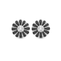 Black Marguerite 18 mm Øreclips - Blankpoleret Sterling Sølv m. 14 Hvide Topas