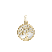 Tree of Life perlemor Vedhæng - Blankpoleret Forgyldt Sterling Sølv m. 3 Hvide Cubic Zirkonia