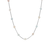 Morganite Halskæde - Blankpoleret Sterling Sølv m. 15 Multi color Multi Stone