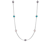Colourful Champagne Halskæde - Blankpoleret Sterling Sølv m. 7 Multi color Cubic Zirkonia