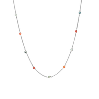 Carnelian and Mos Agat Halskæde - Blankpoleret Sterling Sølv m. 6 Multi color Multi stone