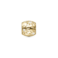 Sparkling Flowers Charm 6 mm til Classic Læderarmbånd - Blankpoleret Guld 14 karat m. 3 Hvide Topas