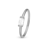 White single Baguette Ring - Blankpoleret Sterling Sølv m. 1 Cubic Zirkonia