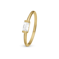 White single Baguette Ring - Blankpoleret Forgyldt Sterling Sølv m. 1 Cubic Zirkonia