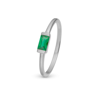 Green single Baguette Ring - Blankpoleret Sterling Sølv m. 1 Cubic Zirkonia