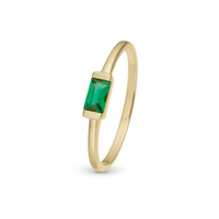 Green single Baguette Ring - Blankpoleret Forgyldt Sterling Sølv m. 1 Cubic Zirkonia