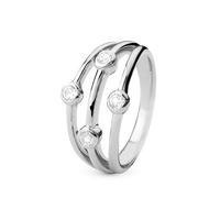 Thrown Ring - Blankpoleret Sterling Sølv m. 4 Hvide Topas