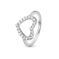 Sparkly Heart Ring - Blankpoleret Sterling Sølv m. 20 Hvide Cubic Zirkonia