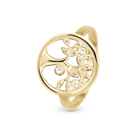 Tree of Life Ring - Blankpoleret Forgyldt Sterling Sølv m. 3 Hvide Topas