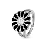 Topaz Big Black Marguerite Ring - Blankpoleret Sterling Sølv m. 7 Hvide Topas