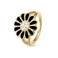 Topaz Big Black Marguerite Ring - Blankpoleret Forgyldt Sterling Sølv m. 7 Hvide Topas
