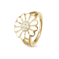 Topaz Big White Marguerite Ring - Blankpoleret Forgyldt Sterling Sølv m. 7 Hvide Topas