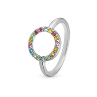 World Goals Ring - Blankpoleret Sterling Sølv m. 17 Multi color Multi stone