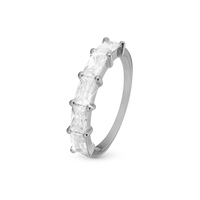 White Baguette Ring - Blankpoleret Sterling Sølv m. 5 Hvide Cubic Zirkonia
