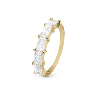 White Baguette Ring - Blankpoleret Forgyldt Sterling Sølv m. 5 Hvide Cubic Zirkonia