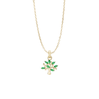 Green Family Tree Vedhæng - Forgyldt Sterling Sølv m. 7 Grønne Cubic Zirkonia