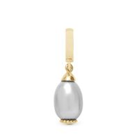 Grey Pearl Drop Hænger Charm 6 mm Til Armbånd - Forgyldt Sterling Sølv