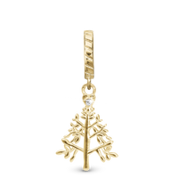 Christmas 2025 - Christmas Tree Hænger Charm 6 mm Til Armbånd - Blankpoleret Forgyldt Sterling Sølv m. 1 Cubic Zirkonia