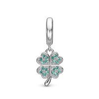 Lucky Clover Hænger Charm 6 mm Til Armbånd - Sterling Sølv m. 20 Grønne Cubic Zirkonia