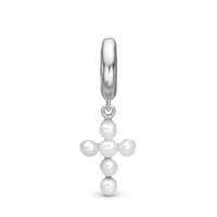 Pearl cross Hænger Charm 6 mm Til Armbånd - Blankpoleret Sterling Sølv m. 6 Hvide Ferskvandsperler
