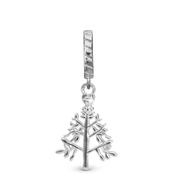 Christmas 2025 - Christmas Tree Hænger Charm 6 mm Til Armbånd - Blankpoleret Sterling Sølv m. 1 Cubic Zirkonia