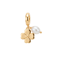 Clover & Pearl charm 4 mm forgyldt sølv