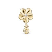 Flower and Ladybird Charm 6 mm til Classic Læderarmbånd - Forgyldt Sterling Sølv m. 5 Hvide Cubic Zirkonia
