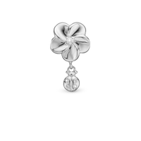 Flower and Ladybird Charm 6 mm til Classic Læderarmbånd - Sterling Sølv m. 5 Hvide Cubic Zirkonia