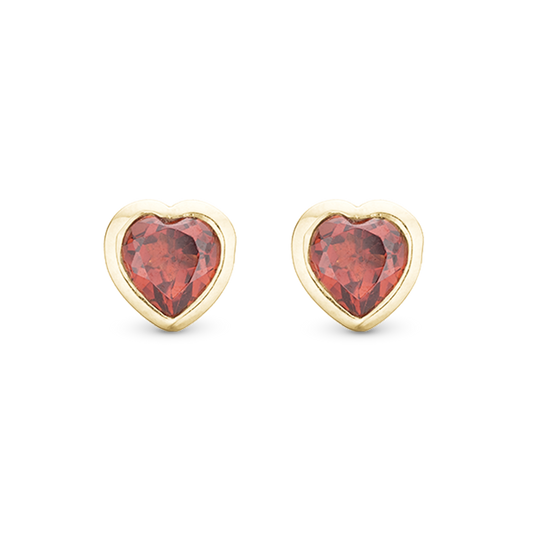 Garnet Hearts, studs, goldpl silver