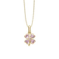Pink Heart Clover Vedhæng - Blankpoleret Forgyldt Sterling Sølv m. 5 Pinke Cubic Zirkonia