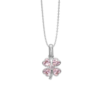 Pink Heart Clover Vedhæng - Blankpoleret Sterling Sølv m. 5 Pinke Cubic Zirkonia