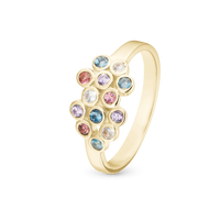 Colourful Champagne Ring - Blankpoleret Forgyldt Sterling Sølv m. 13 Multi color Multi stone