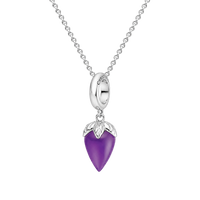 Purple Chalcedony - Hænger Charm 4 mm Til Armbånd - Blankpoleret Sterling Sølv m. 1 Kalcedon