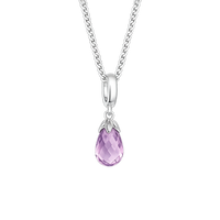 Amethyst purple drop Hænger Charm 6 mm Til Armbånd - Blankpoleret Sterling Sølv m. 1 Ametyst