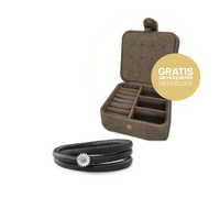 Classic læder m sølv Marguerite charm i smykkeæske