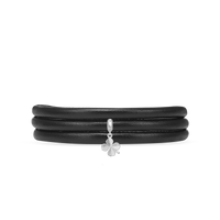 Mors Dag slim Læder Sæt - med 4 mm charm i Sterling Sølv