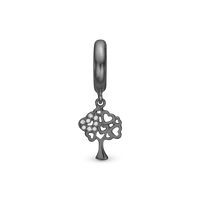 Tree of Hearts Hænger Charm 6 mm Til Armbånd - Blankpoleret Rutheniumbelagt m. 8 Hvide Cubic Zirkonia