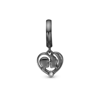 Mother & Child Hænger Charm 6 mm Til Armbånd - Blankpoleret Rutheniumbelagt m. 1 Topas