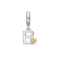 Bogstav B Hænger Charm 6 mm Til Armbånd - Blankpoleret Bicolor