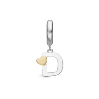 Bogstav D Hænger Charm 6 mm Til Armbånd - Blankpoleret Bicolor