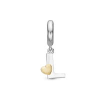 Bogstav L Hænger Charm 6 mm Til Armbånd - Blankpoleret Bicolor