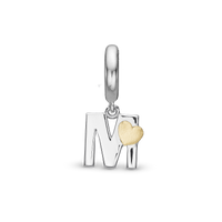 Bogstav M Hænger Charm 6 mm Til Armbånd - Blankpoleret Bicolor