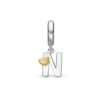 Bogstav N Hænger Charm 6 mm Til Armbånd - Blankpoleret Bicolor