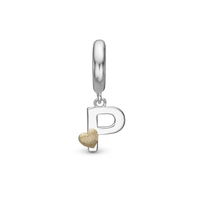 Bogstav P Hænger Charm 6 mm Til Armbånd - Blankpoleret Bicolor
