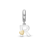 Bogstav R Hænger Charm 6 mm Til Armbånd - Blankpoleret Bicolor