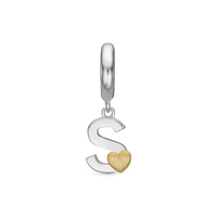Bogstav S Hænger Charm 6 mm Til Armbånd - Blankpoleret Bicolor