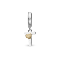 Bogstav T Hænger Charm 6 mm Til Armbånd - Blankpoleret Bicolor