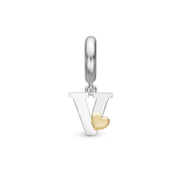 Bogstav V Hænger Charm 6 mm Til Armbånd - Blankpoleret Bicolor