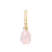 Rose Quatz drop Hænger Charm 6 mm Til Armbånd - Blankpoleret Forgyldt Sterling Sølv m. 1 Rosa Kvarts